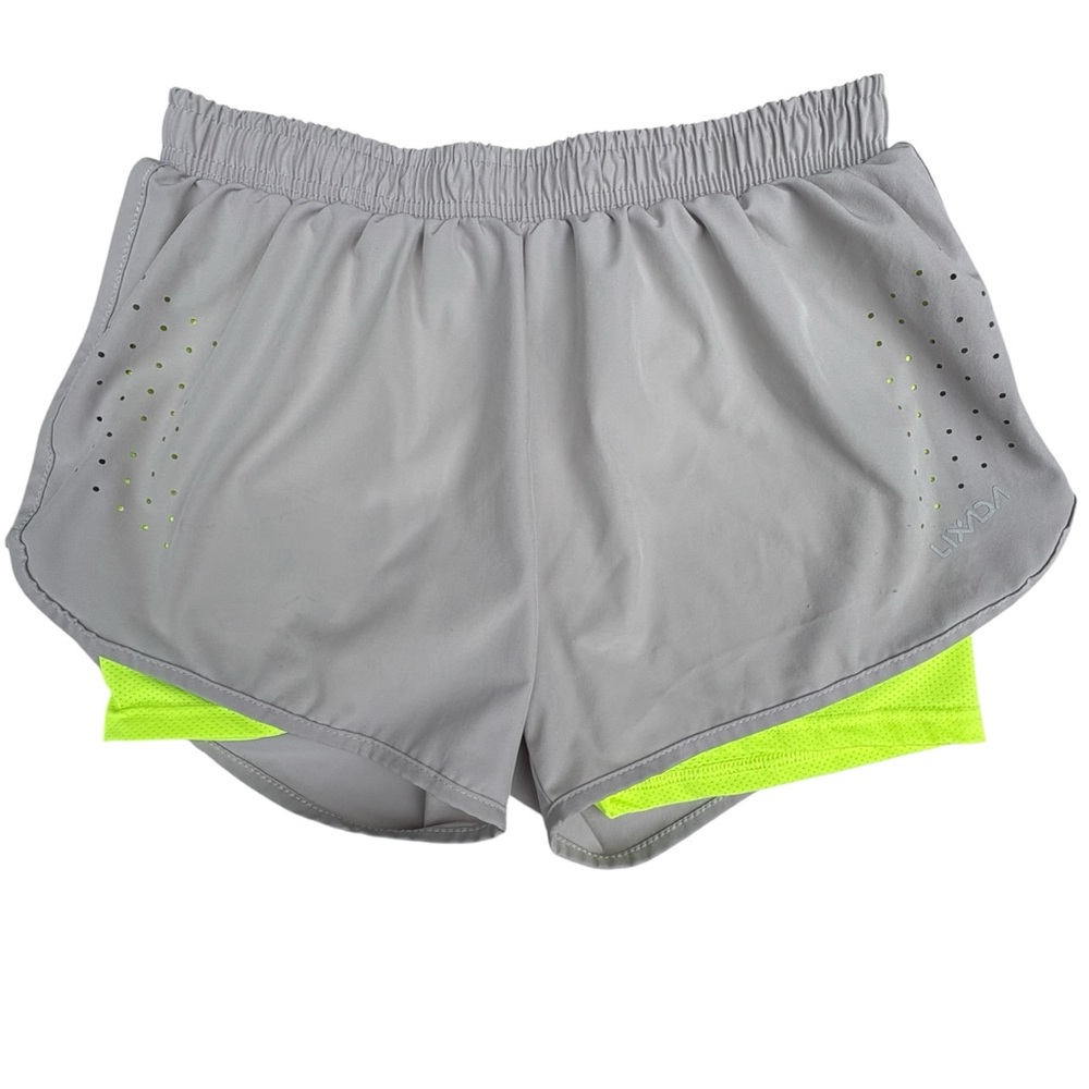 LIXDA Gray and Neon Green Athletic Shorts